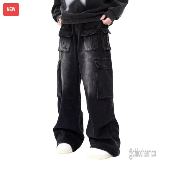 Baggy Cargo Pants with Pockets Wide Leg Denim Streetwear
